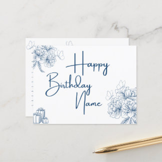 Anpassat namn Födelsedagen Hälsning - Blommigt och Vykort
