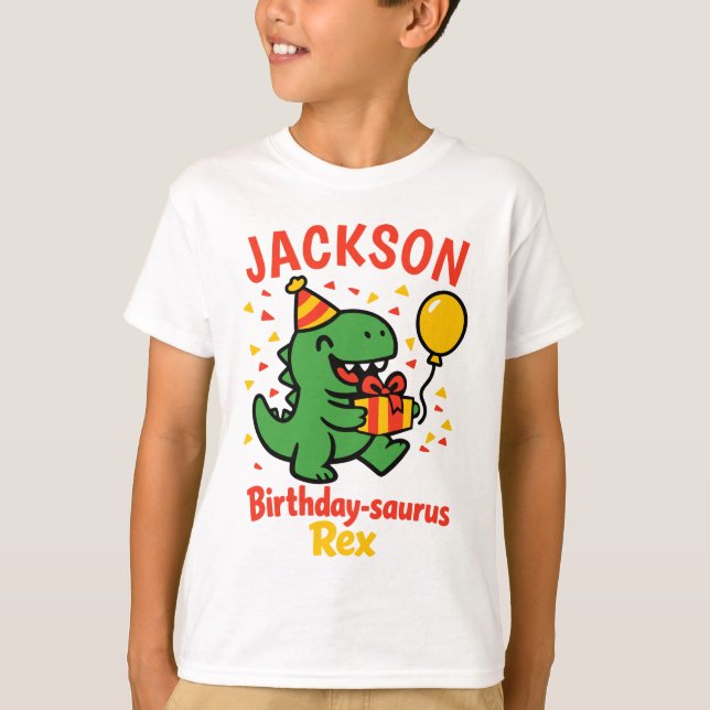 Anpassat Namn Födelsedags Dinosaurie Fest T Shirt (Framsida)