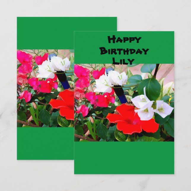 Anpassat namn, födelsedagsfärgen Red Hibiscus Wate Kort (Fram/baksida)