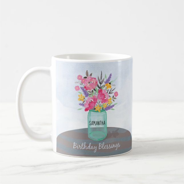 Anpassat namn Födelsedagsvälsignelser Burk Vas w/B Kaffemugg (Vänster)