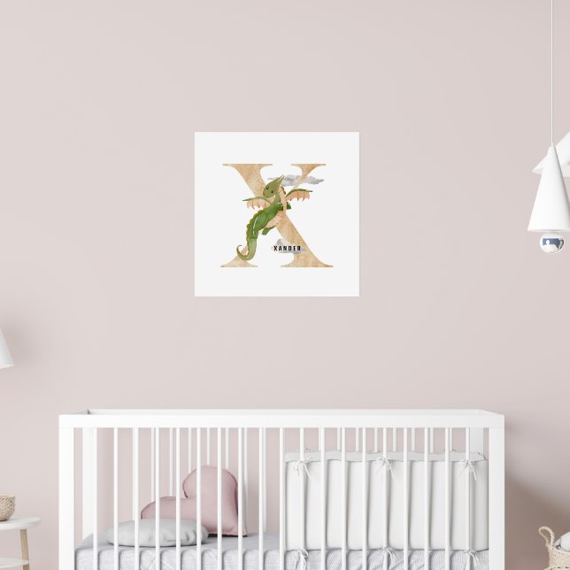 Anpassat namn för barn i Dragon Monogram X Nursery Poster (Barnkammare 2)