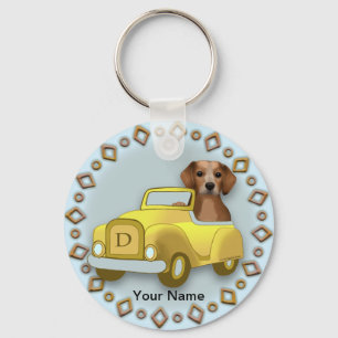 Anpassat namn för Beagle Driving Car Nyckelring