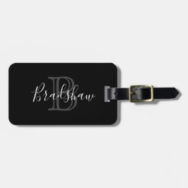 Anpassat namn för Black Silver Monogram Bagagebricka