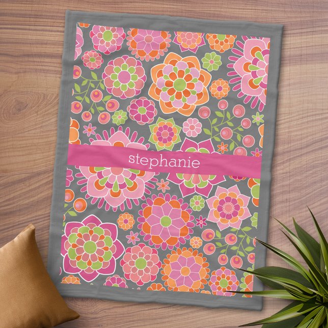 Anpassat namn för Blommönstret Färgat Vår Fleecefilt (Personalized Fleece Blanket - Add Photos and Text)