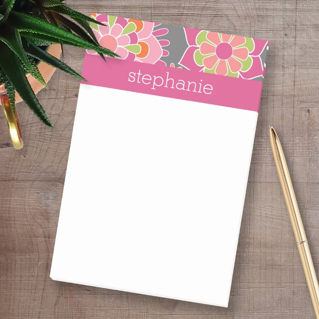 Anpassat namn för Blommönstret Färgat Vår Post-it Block (Personalized Post-it Notes - add your name and other social media contact information)