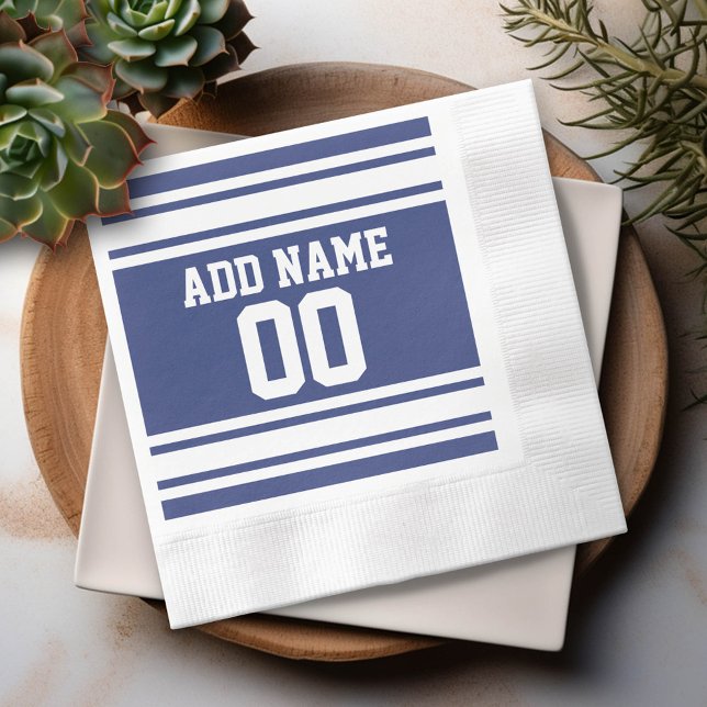 Anpassat namn för Blue and White Jersey Rand Pappersservett (Custom Party Napkins)