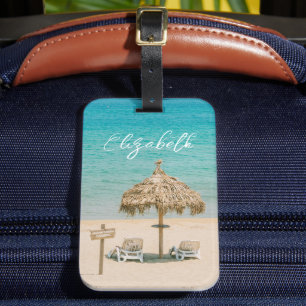 Anpassat namn för Blue Ocean Sandy Beach Photo Bagagebricka