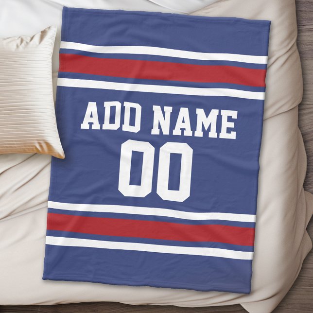 Anpassat namn för Blue och Red Jersey Rand Fleecefilt (Personalized fleece blanket - Sports Theme)