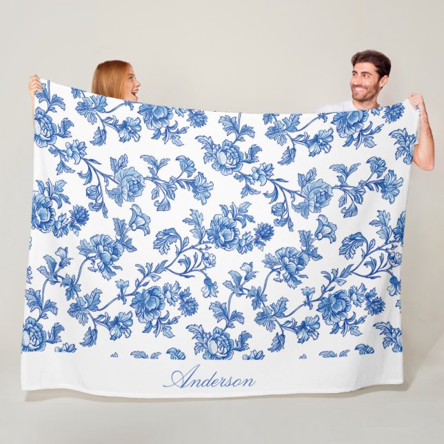 Anpassat namn för Blue och White Chinoiserie Fleecefilt (På plats)