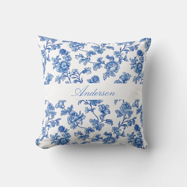 Anpassat namn för Blue och White Chinoiserie Kudde (Framsida)