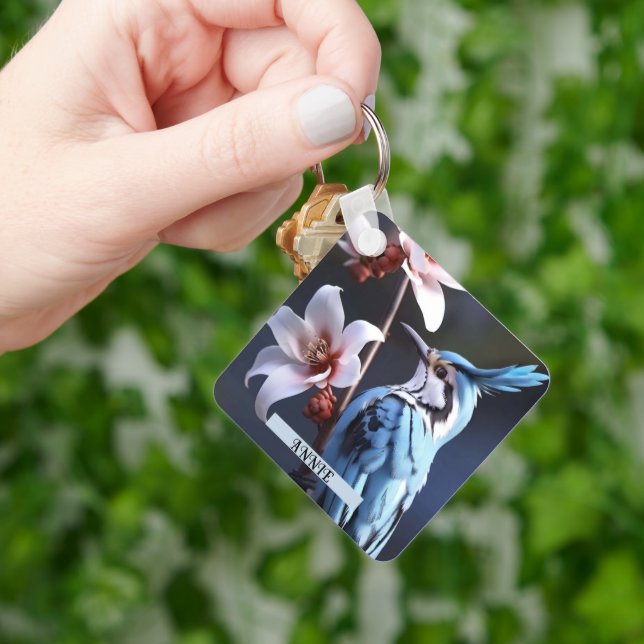 Anpassat namn för Bluejay och Flowers Nyckelring (Hand)
