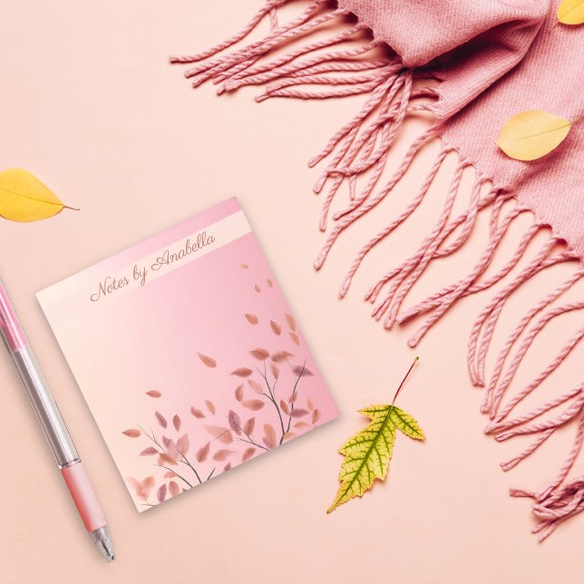 Anpassat namn för Boho Autumnal Rosa Löv Anteckningsblock (Boho Autumnal Pink Leaf custom name Notepad)