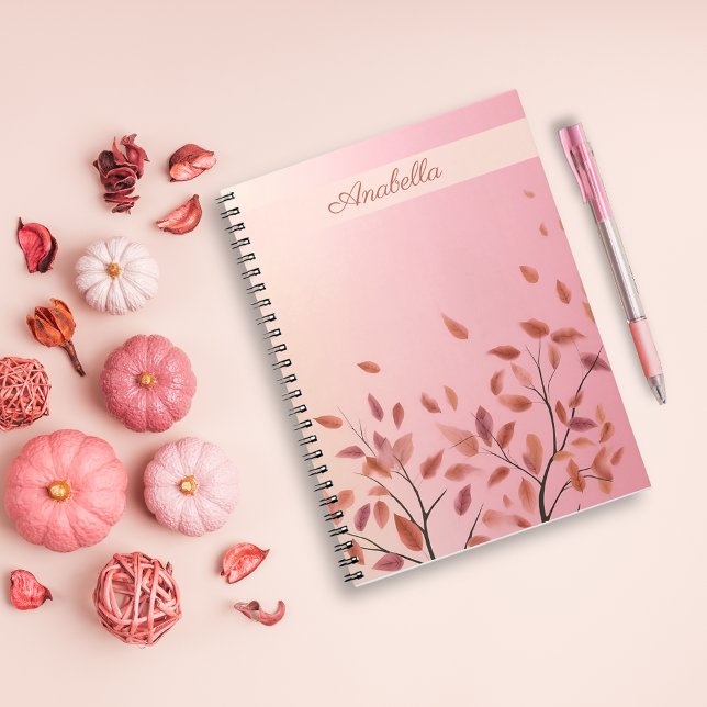 Anpassat namn för Boho Autumnal Rosa Löv Anteckningsbok (Boho Autumnal Pink Leaves custom name Notebook)
