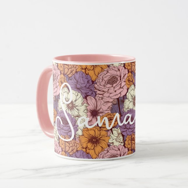 Anpassat namn för Boho Lila Rosa Vild Flowers Blom Mugg (Framsida vänster)