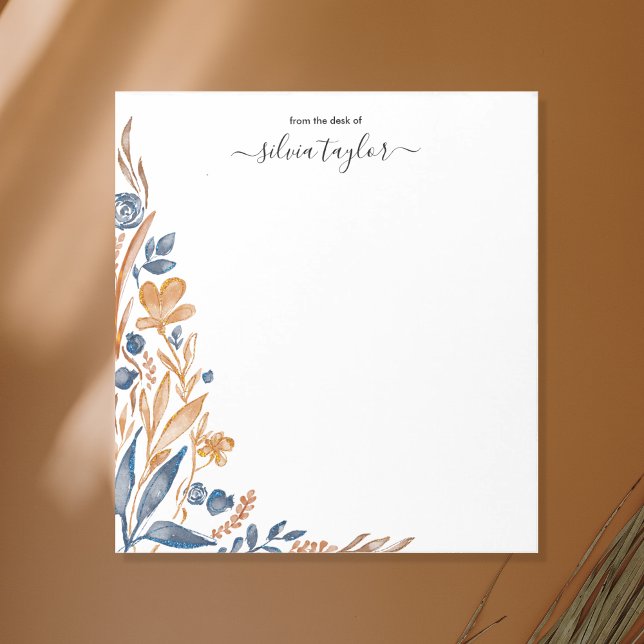 Anpassat namn för Boho Terracotta Navy Wildblomma Anteckningsblock (Skapare uppladdad)