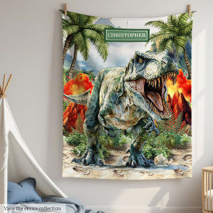 Anpassat namn för bold T-Rex-dosinosaur Blanket-ko Fleecefilt