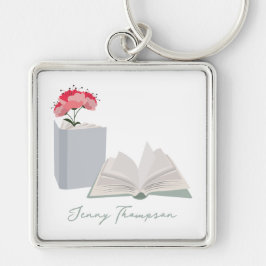 Anpassat namn för botaniskt Bokar & Bibliotek Fyrkantig Silverfärgad Nyckelring
