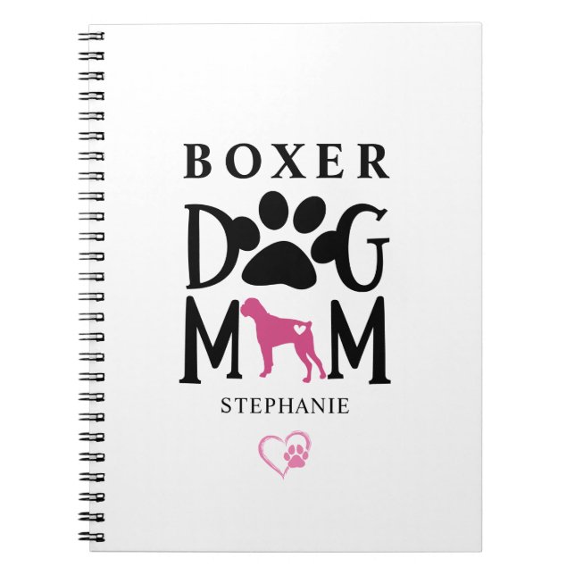 Anpassat namn för Boxer Hund Pawprint Heart Anteckningsbok (Framsidan)