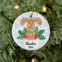 Anpassat namn för Brev T Monogram jul Julgransprydnad Keramik