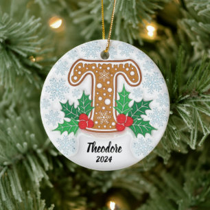 Anpassat namn för Brev T Monogram jul Julgransprydnad Keramik