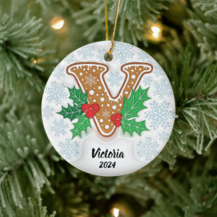 Anpassat namn för brev V Monogram jul Julgransprydnad Keramik