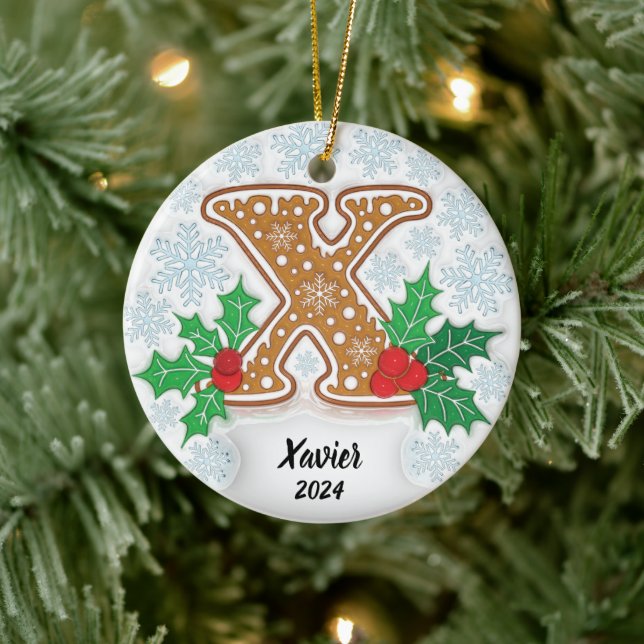 Anpassat namn för brev X Monogram jul Julgransprydnad Keramik (Träd)