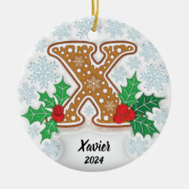 Anpassat namn för brev X Monogram jul Julgransprydnad Keramik