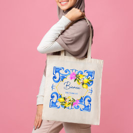 Anpassat namn för Bridesmaid-presenten Lemon Blue- Tygkasse