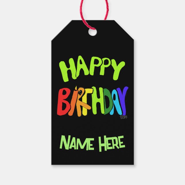 Anpassat namn för Bright och Grattis på födelsedag Presentetikett (Framsidan)