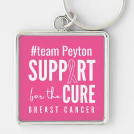 Anpassat namn för bröstcancer stöder Keychain rosa Fyrkantig Silverfärgad Nyckelring