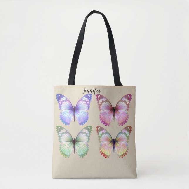 Anpassat namn för Butterfly Trasa Tote Bag Anpassa Tygkasse (Framsida)