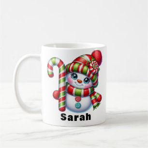 Anpassat namn för candy cane Snögubbe Kaffemugg