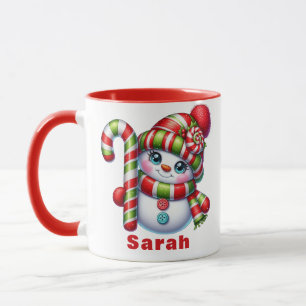Anpassat namn för Candy cane Snögubbe Mugg