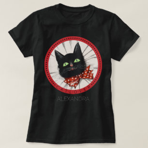 Anpassat namn för Cat Lover Bow Tie Red Black-Grön T Shirt
