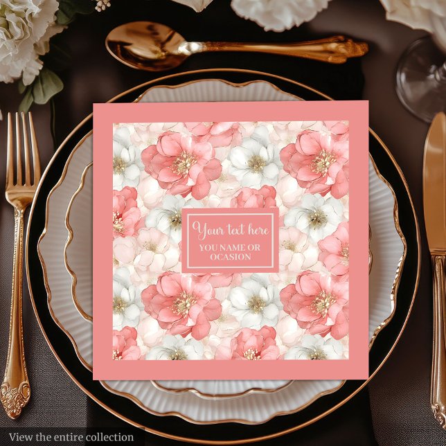 Anpassat namn för chic Rosa och Guld Blommigt Napk Pappersservett (Chic Pink and Gold Floral Napkin Custom Name)