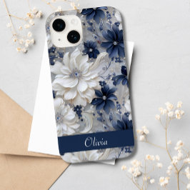 Anpassat namn för Chicen elegant blå vit Blommigt