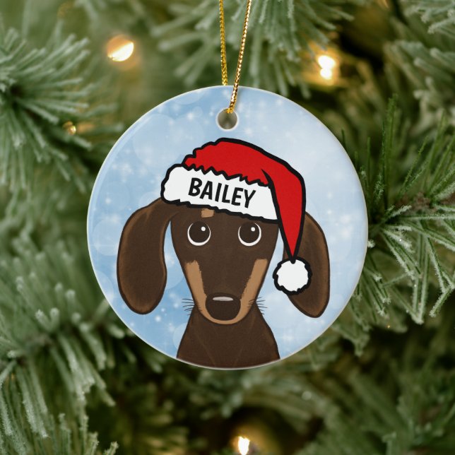 Anpassat namn för Chocolate Dachshund Santa Wiener Julgransprydnad Keramik (Träd)