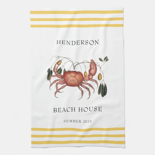 Anpassat namn för coastal Beach House Crab Kökshandduk (Vertikal)