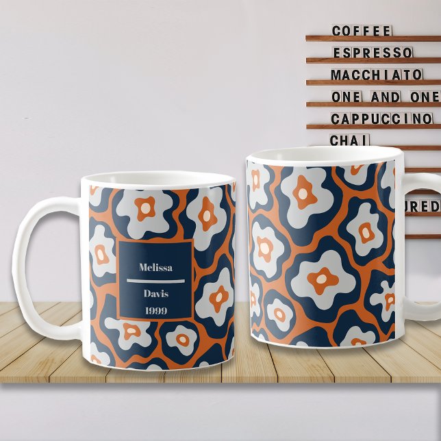 Anpassat namn för Cobalt Blues Rust Egg Flowers Kaffemugg (Skapare uppladdad)