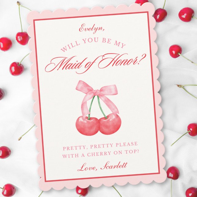 Anpassat namn för Coquette Cherry Maid of honor Fr Inbjudningar (Skapare uppladdad)