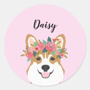 Anpassat namn för Corgi Flower Krona Runt Klistermärke