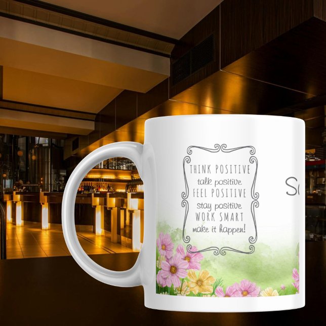 Anpassat namn för Cosmos Wildbloms positiva bekräf Två-Tonad Mugg (Cosmos Wildflower Positive Affirmation Custom Name Coffee Mug Elephant Gift for BFF Coworker Friend)