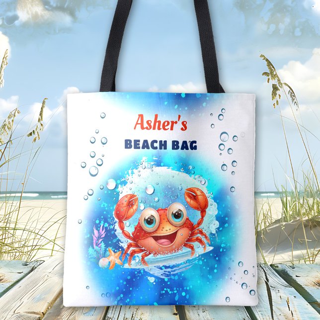 Anpassat namn för Crab Blue Boy Bassäng Beach Tygkasse (Crab Blue Boy Pool Beach Custom Name Tote Bag)