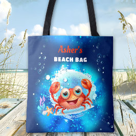 Anpassat namn för Crab Navy Blue Boy Bassäng Beach Tygkasse