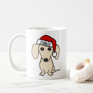 Anpassat namn för Cream Dachshund Santa Wiener Hun Kaffemugg