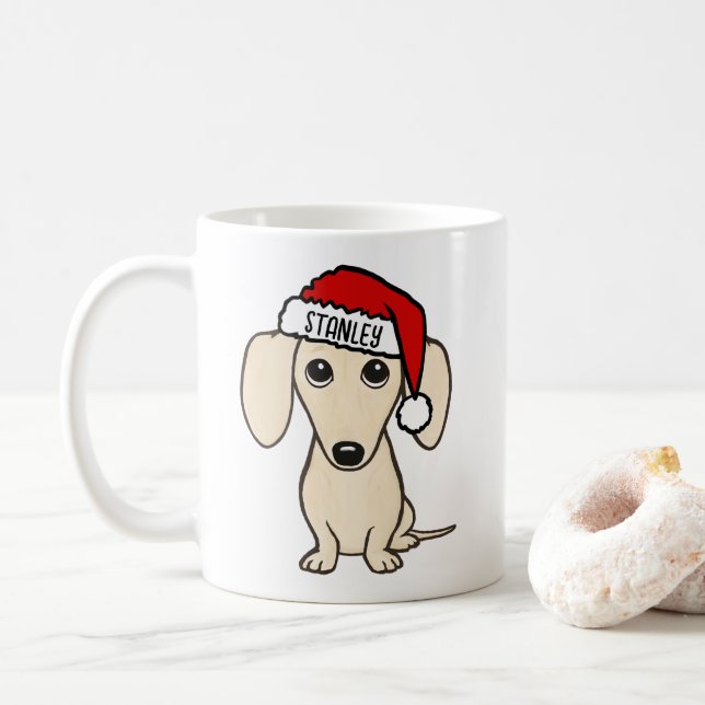 Anpassat namn för Cream Dachshund Santa Wiener Hun Kaffemugg (Med munk)