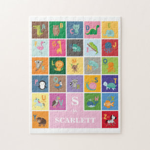 Anpassat namn för Cute Animal Alphabet Monogram Gi Pussel