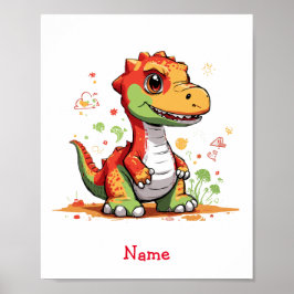 Anpassat namn för Cute Baby Dinosaur Poster