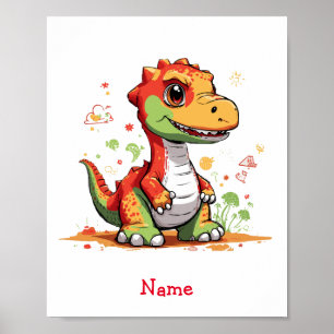Anpassat namn för Cute Baby Dinosaur Poster