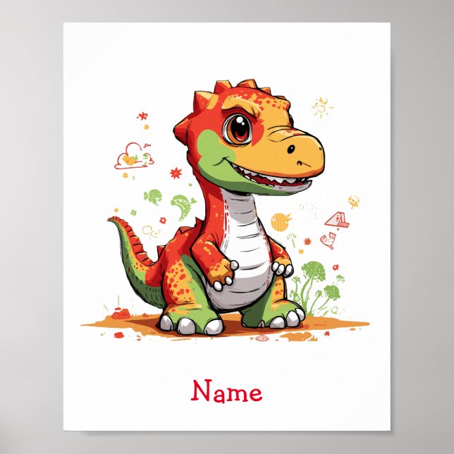Anpassat namn för Cute Baby Dinosaur Poster (Framsidan)